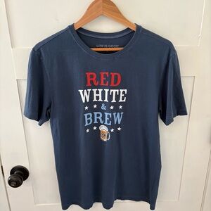 Life is Good Red, White, and Brew Patriotic Cotton Tee. Size Small.